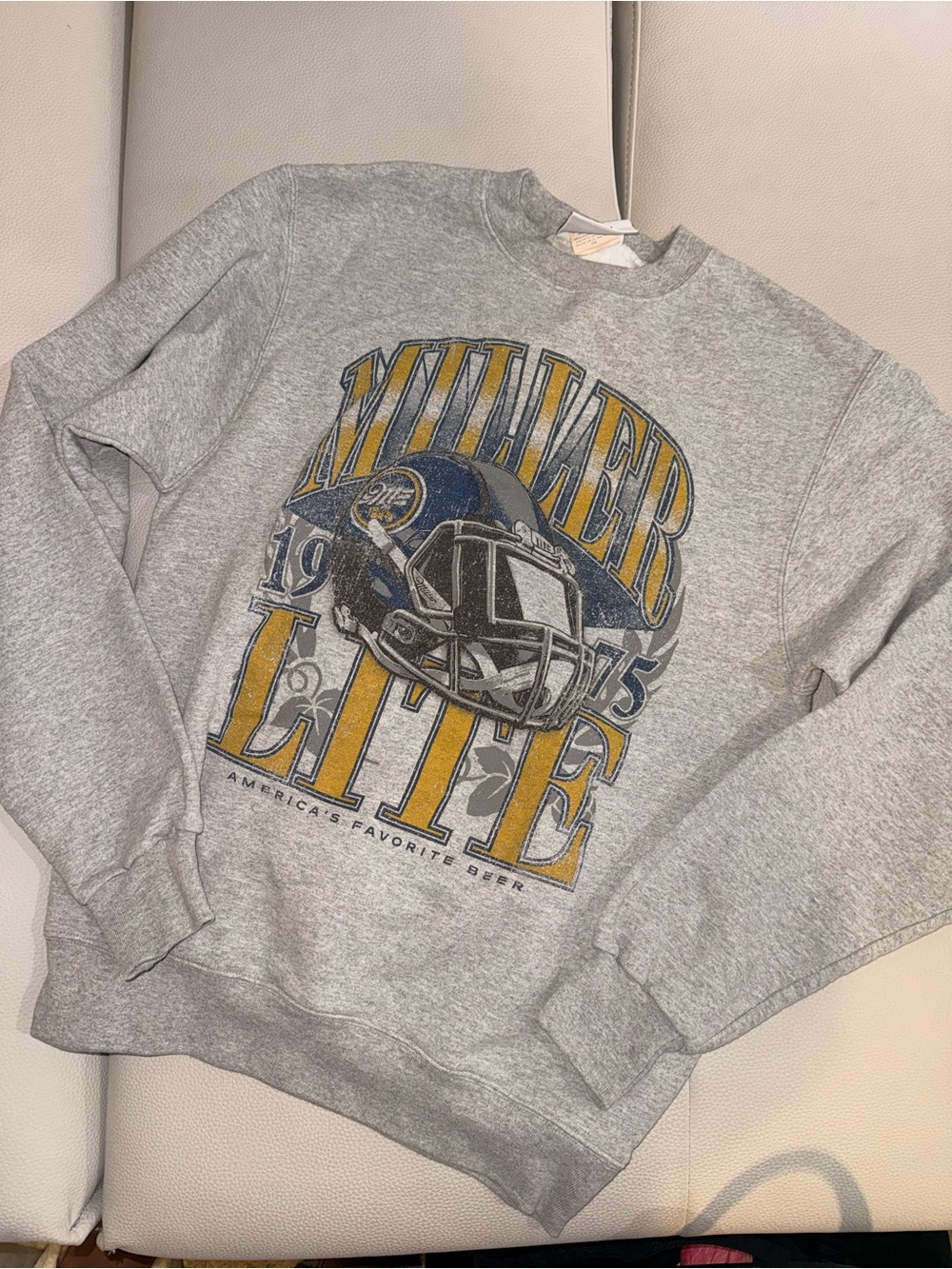 Champion Miller Lite Graphic Pullover Sweater with Blue & Gold Helmet Print